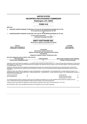 Thumbnail Unity Software 10-Q Quarterly Report FY2021 