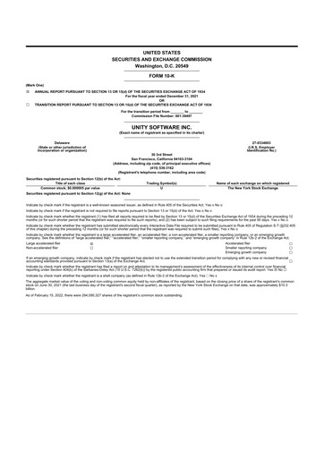 Thumbnail Unity Software 10-K Annual Report 2021