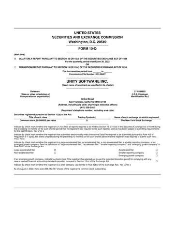 Thumbnail Unity Software 10-Q Quarterly Report FY2022 