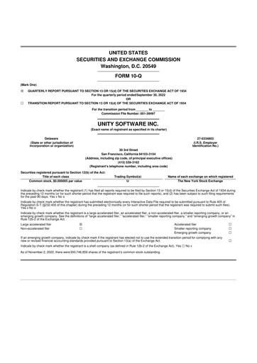 Thumbnail Unity Software 10-Q Quarterly Report FY2022 