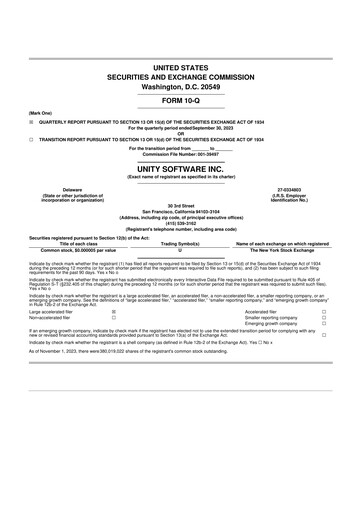 Thumbnail Unity Software 10-Q Quarterly Report FY2023 