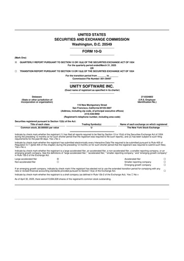 Thumbnail Unity Software 10-Q Quarterly Report FY2025 