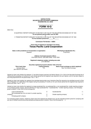 Thumbnail Texas Pacific Land Corporation
 10-Q Quarterly Report FY2022 