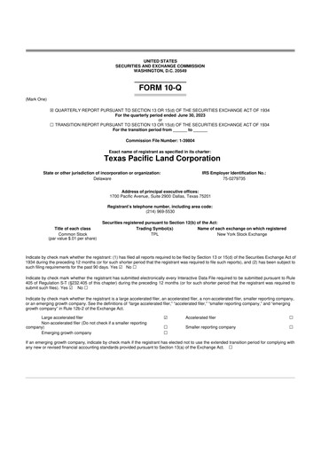 Thumbnail Texas Pacific Land Corporation
 10-Q Quarterly Report FY2023 