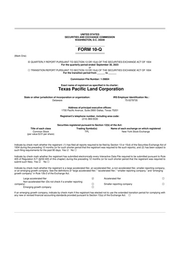 Thumbnail Texas Pacific Land Corporation
 10-Q Quarterly Report FY2023 