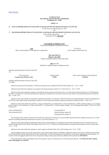 Thumbnail Utah Medical Products 10-K Annual Report 2020