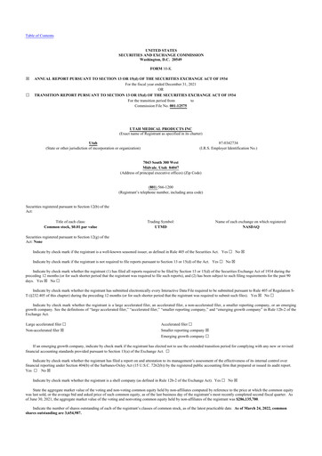 Thumbnail Utah Medical Products 10-K Annual Report 2021