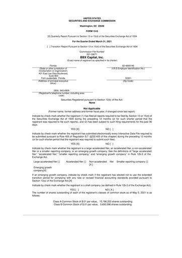 Thumbnail BBX Capital Corporation
 10-Q Quarterly Report FY2021 