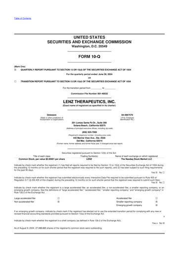 Thumbnail LENZ Therapeutics 10-Q Quarterly Report FY 
