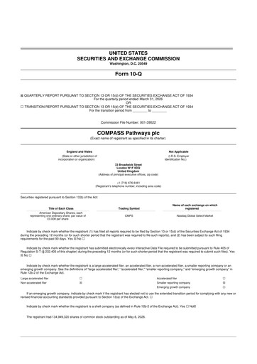 Miniature COMPASS Pathways 10-Q Rapport trimestriel  