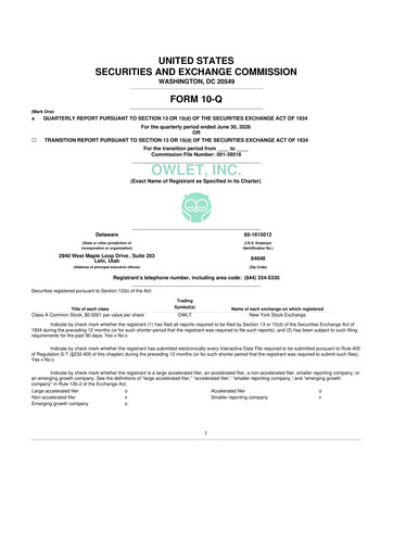 Miniature Owlet, Inc. 10-Q Rapport trimestriel 2026 