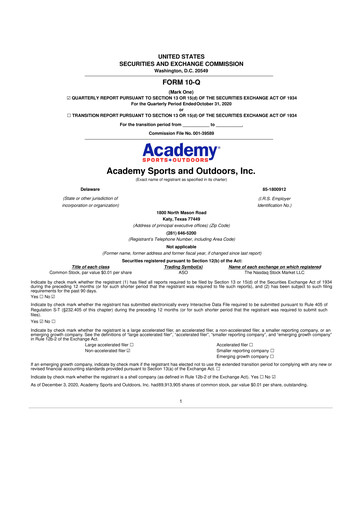 Thumbnail Academy Sports + Outdoors
 10-Q Quarterly Report FY2020 