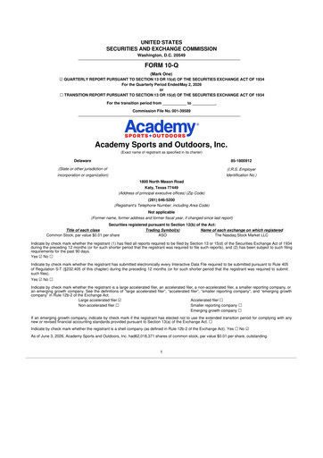 Miniature Academy Sports + Outdoors
 10-Q Rapport trimestriel 2026 