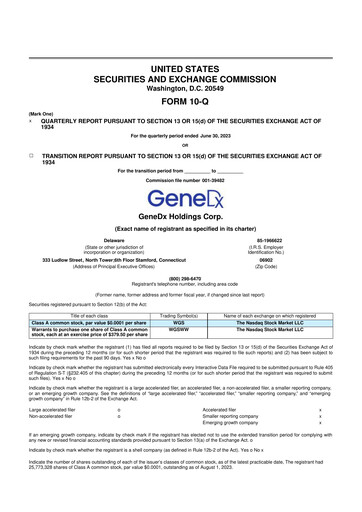Miniature GeneDx Holdings 10-Q Rapport trimestriel 2023 