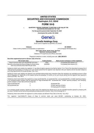 Miniature GeneDx Holdings 10-Q Rapport trimestriel 2023 