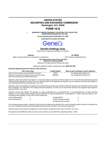 Miniature GeneDx Holdings 10-Q Rapport trimestriel  