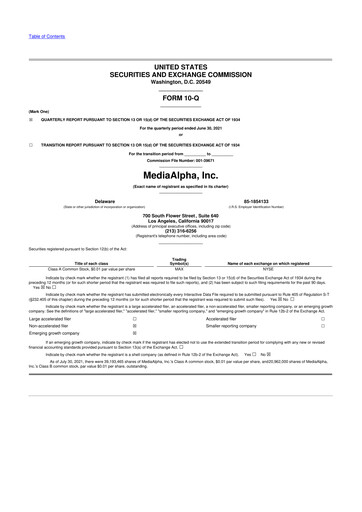Vorschaubild MediaAlpha 10-Q Quartalsbericht 2021 