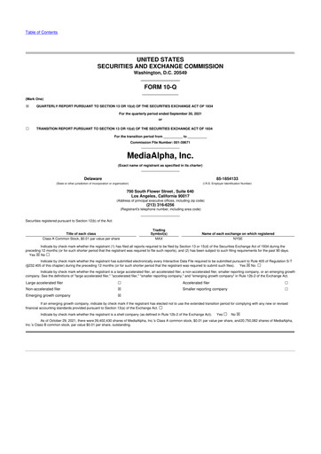 Vorschaubild MediaAlpha 10-Q Quartalsbericht 2021 