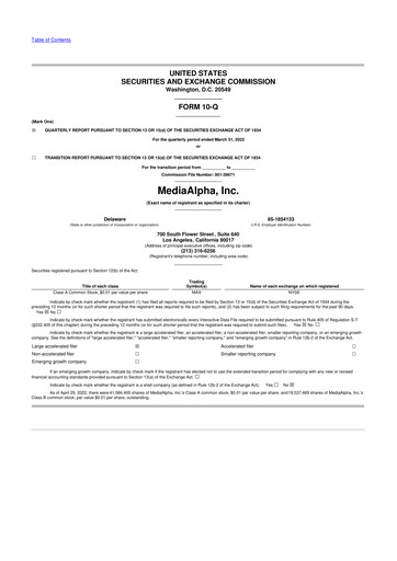 Vorschaubild MediaAlpha 10-Q Quartalsbericht 2022 