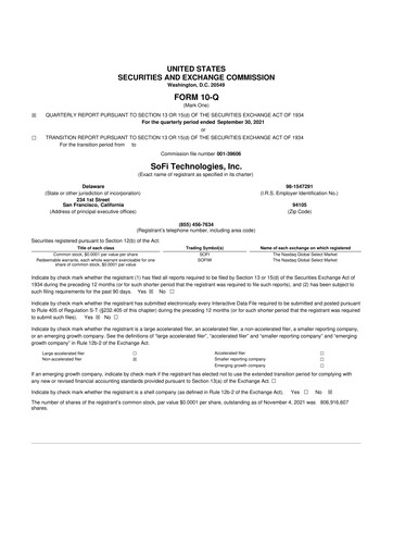 Thumbnail SoFi 10-Q Quarterly Report FY2021 