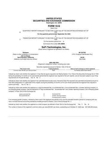 Thumbnail SoFi 10-Q Quarterly Report FY2022 