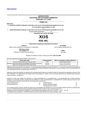 Vorschaubild Xos, Inc. 10-Q Quartalsbericht 2023 