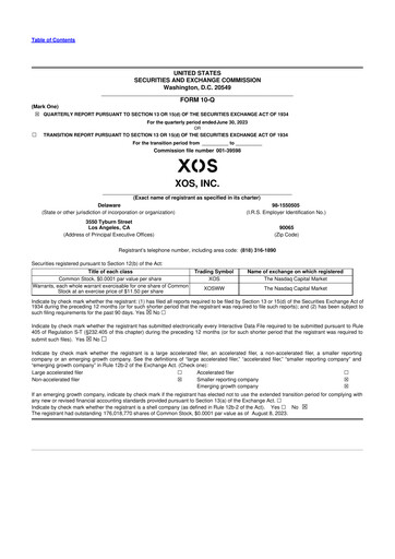 Vorschaubild Xos, Inc. 10-Q Quartalsbericht 2023 
