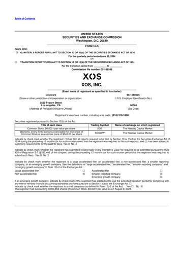 Vorschaubild Xos, Inc. 10-Q Quartalsbericht 2024 