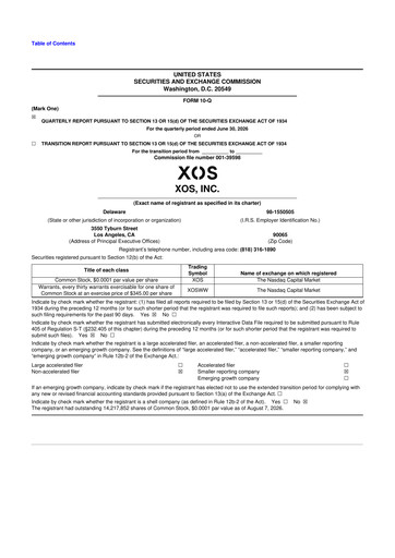 Vorschaubild Xos, Inc. 10-Q Quartalsbericht 2026 