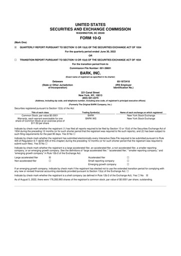 Miniature Bark, Inc. 10-Q Rapport trimestriel 2022 