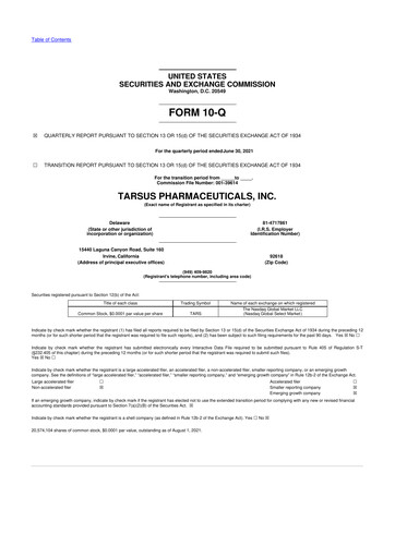 Thumbnail Tarsus Pharmaceuticals 10-Q Quarterly Report FY2021 