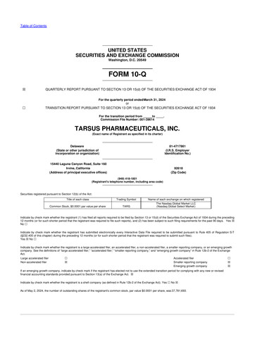 Thumbnail Tarsus Pharmaceuticals 10-Q Quarterly Report FY2024 
