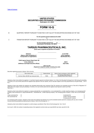Thumbnail Tarsus Pharmaceuticals 10-Q Quarterly Report FY2025 