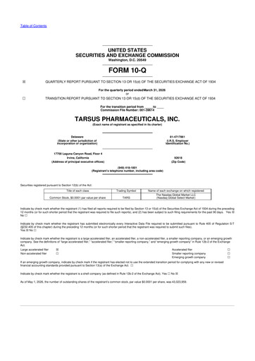 Thumbnail Tarsus Pharmaceuticals 10-Q Quarterly Report FY2026 