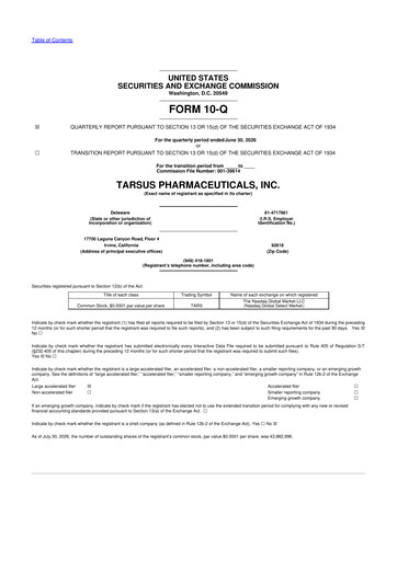Vorschaubild Tarsus Pharmaceuticals 10-Q Quartalsbericht 2026 
