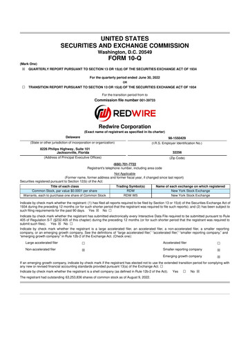 Thumbnail Redwire 10-Q Quarterly Report FY2022 