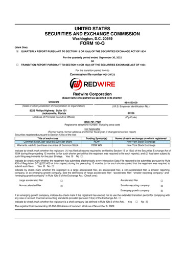 Thumbnail Redwire 10-Q Quarterly Report FY2022 