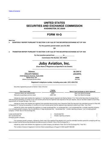 Thumbnail Joby Aviation 10-Q Quarterly Report FY2022 