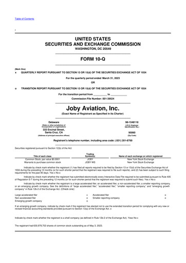 Thumbnail Joby Aviation 10-Q Quarterly Report FY2023 