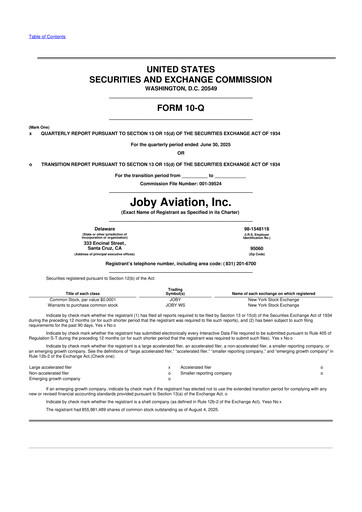 Thumbnail Joby Aviation 10-Q Quarterly Report FY2025 