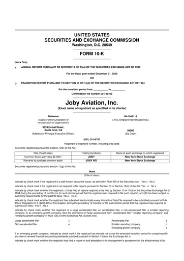 Thumbnail Joby Aviation 10-K Annual Report 2025