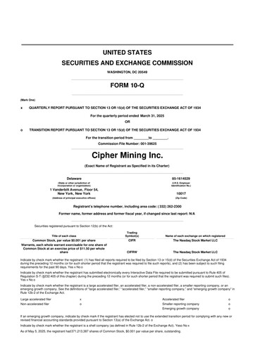 Thumbnail Cipher Mining 10-Q Quarterly Report FY2025 