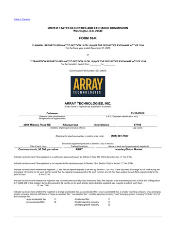 Thumbnail Array Technologies 10-K Annual Report 2020