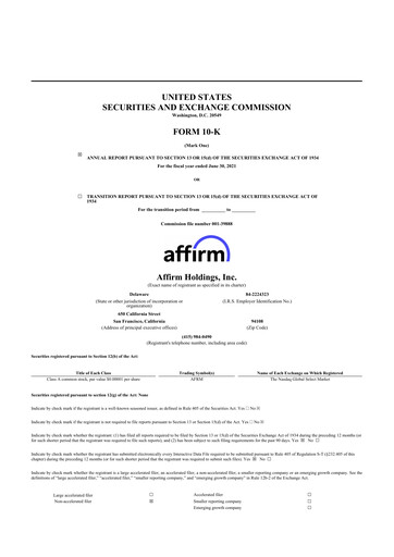 Thumbnail Affirm 10-K Annual Report 2021