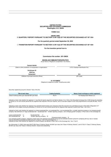 Miniature MoonLake Immunotherapeutics 10-Q Rapport trimestriel 2022 