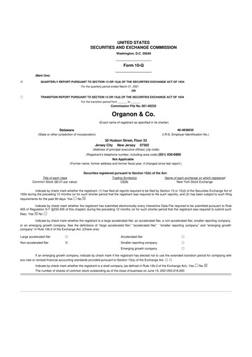 Miniature Organon 10-Q Rapport trimestriel 2021 