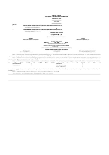 Miniature Organon 10-Q Rapport trimestriel 2021 