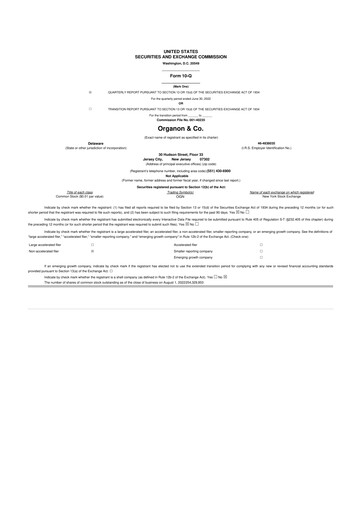 Miniature Organon 10-Q Rapport trimestriel 2022 