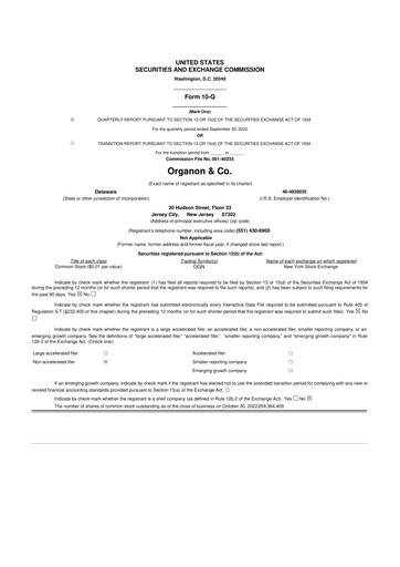 Miniature Organon 10-Q Rapport trimestriel 2022 
