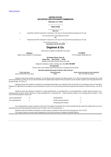 Miniature Organon 10-Q Rapport trimestriel 2024 